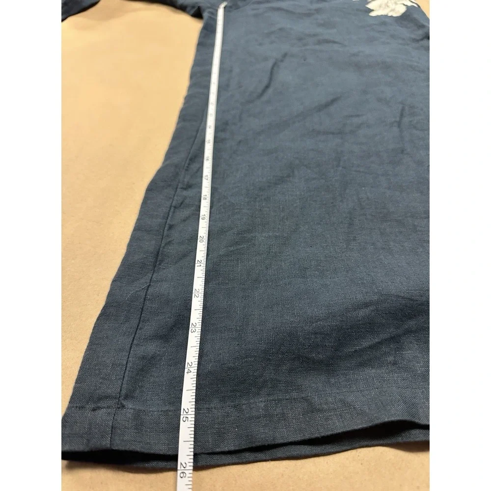 Anthropologie Somerset LINEN WIDE LEG Black Floral Pull-On Pants Cropped Sz M